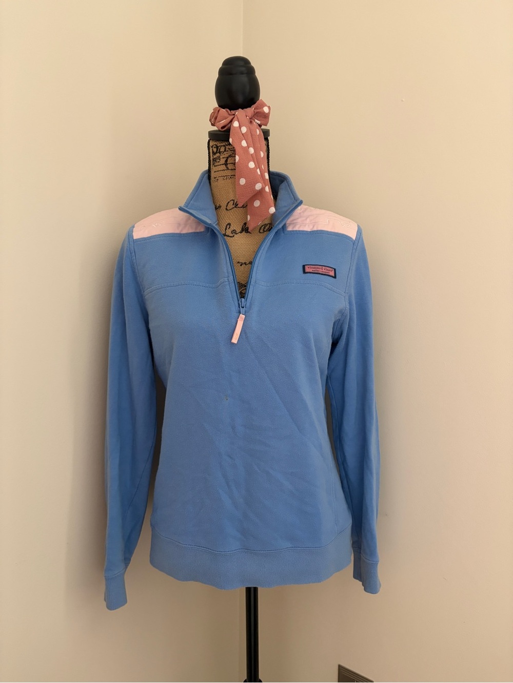 Vineyard Vines Sky Blue & Blush Pink Quarter-Zip Pullover